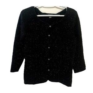 Sigrid Olsen Black Sparkle Eyelash Knit Cardigan Wool Blend Small